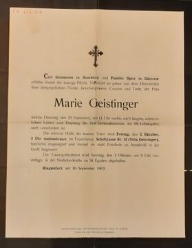 Parte für Marie Geistinger, 1903
