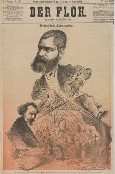 Friedrich Strampfer als Theaterdirektor, Karikatur, 1869