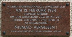 Gedenktafel Sammlungspunkt Februarkämpfer in Liesing, 1230 Elisenstraße 34-40.JPG