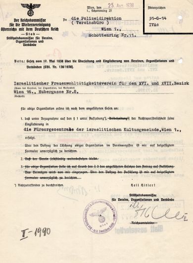 Israelitischer Frauen Wohltätigkeitsverein für den XVI. und XVII. Bezirk Löschung 1938.jpg