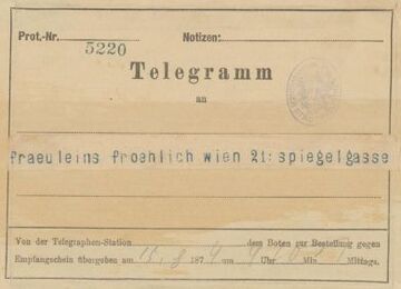 Telegramm an Anna, Katharina und Josefine Fröhlich, 1874