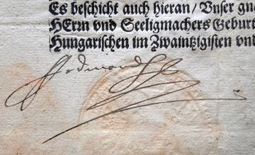 Eigenhändige Unterschrift Ferdinands III. unter einem Patent vom 31. Juli 1645