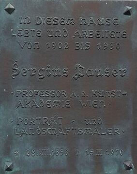 Gedenktafel für Sergius Pauser in Waidhofen/Ybbs, Oberer Stadtplatz 5 (2020)