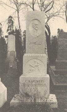 Grabdenkmal für Carl Karlweis auf dem <!--LINK'" 0:0-->, ausgeführt von Rudolf Schröer, Aufnahme um 1910