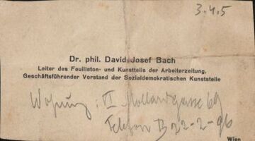 Visitenkarte von David Josef Bach mit persönlicher Notiz an <!--LINK'" 0:0-->, um 1920