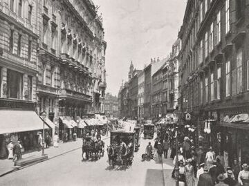 Kärntnerstraße von Höhe des Hauses Nr. 31 in Richtung <!--LINK'" 0:0--> aufgenommen, um 1905