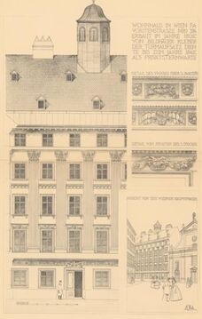 Bauaufnahmeblatt zu Favoritenstraße 2 von Rudolf Wels für <!--LINK'" 0:0-->, um 1900