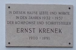 Gedenktafel Ernst Krenek Wohnhaus, 1130 Mühlbachergasse 6.JPG