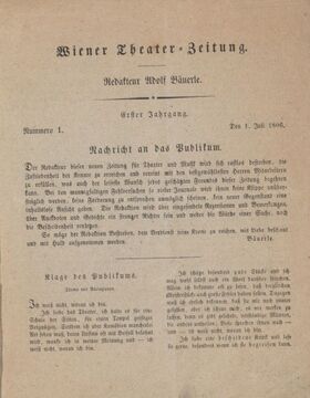 Erste Seite der von Bäuerle herausgegebenen Theaterzeitung (1806)