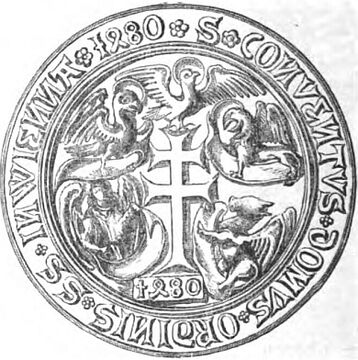 Siegel des Heiligengeistspitals mit Darstellung des Heiligen Geistes, der vier Evangelistensymbole und eines Doppelkreuzes, datiert 1480, Nachzeichnung 1875