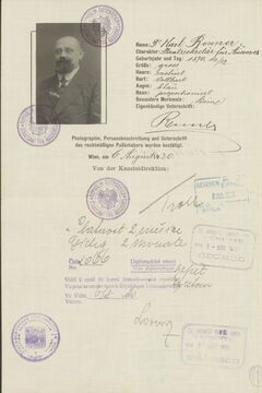 Tschechoslowakisches Diplomatenvisum als Staatskanzler, 1920