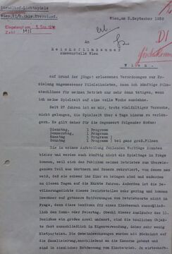 Schreiben von Karl Fischer an die Reichsfilmkammer, Außenstelle Wien (1938)