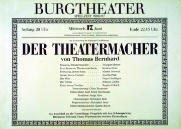Theaterzettel zu "Der Theatermacher", Burgtheater, 1986/87