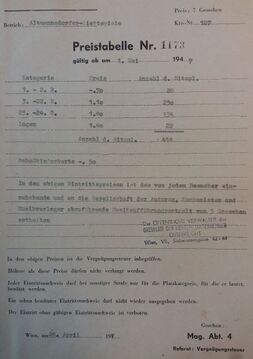 Preistabelle für die Altmannsdorfer Lichtspiele (1947)