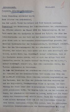 Aktenvermerk des kommissarischen Leiters der Wiener Kinos Dr. Peter Zimmer betreffend die durchgeführte Arisierung des Kinos (1939)