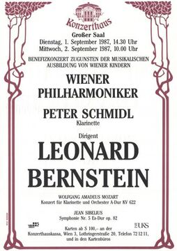 Veranstaltungsplakat des <!--LINK'" 0:0--> mit Nennung von Leonard Bernstein als Dirigenten, 1987