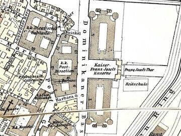 Franz Joseph Kaserne am Stadtplan 1885