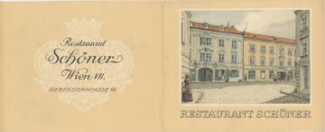 Alte Karte mit dem Logo des Restaurant Schöner, Wien Neubau