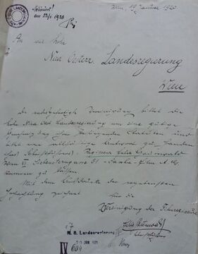 Schreiben des "Verbands der Filmregisseure Wiens" an die Niederösterreichische Landesregierung (1920)