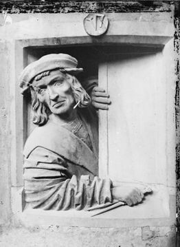 "Fenstergucker" am Kanzelfuß, zugeschriebenes Selbstportrait Anton Pilgrams