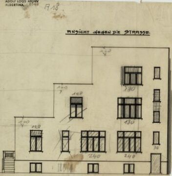 Skizze des Hauses von der Straße aus gesehen, um 1912