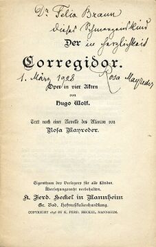 Der Corregidor. Libretto von Rosa Mayreder zu einer Oper von Hugo Wolf (1896)