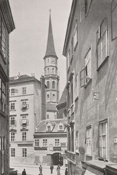 Turm der  Michaelerkirche von der <!--LINK'" 0:0--> aus gesehen, um 1905