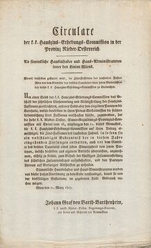 Zirkular der Hauszins-Erhebungskommission, 1827