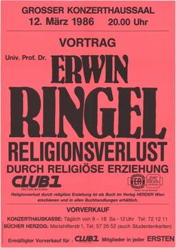 Ankündigung eines Vortrages mit Erwin Ringel im <!--LINK'" 0:0--> (1986)